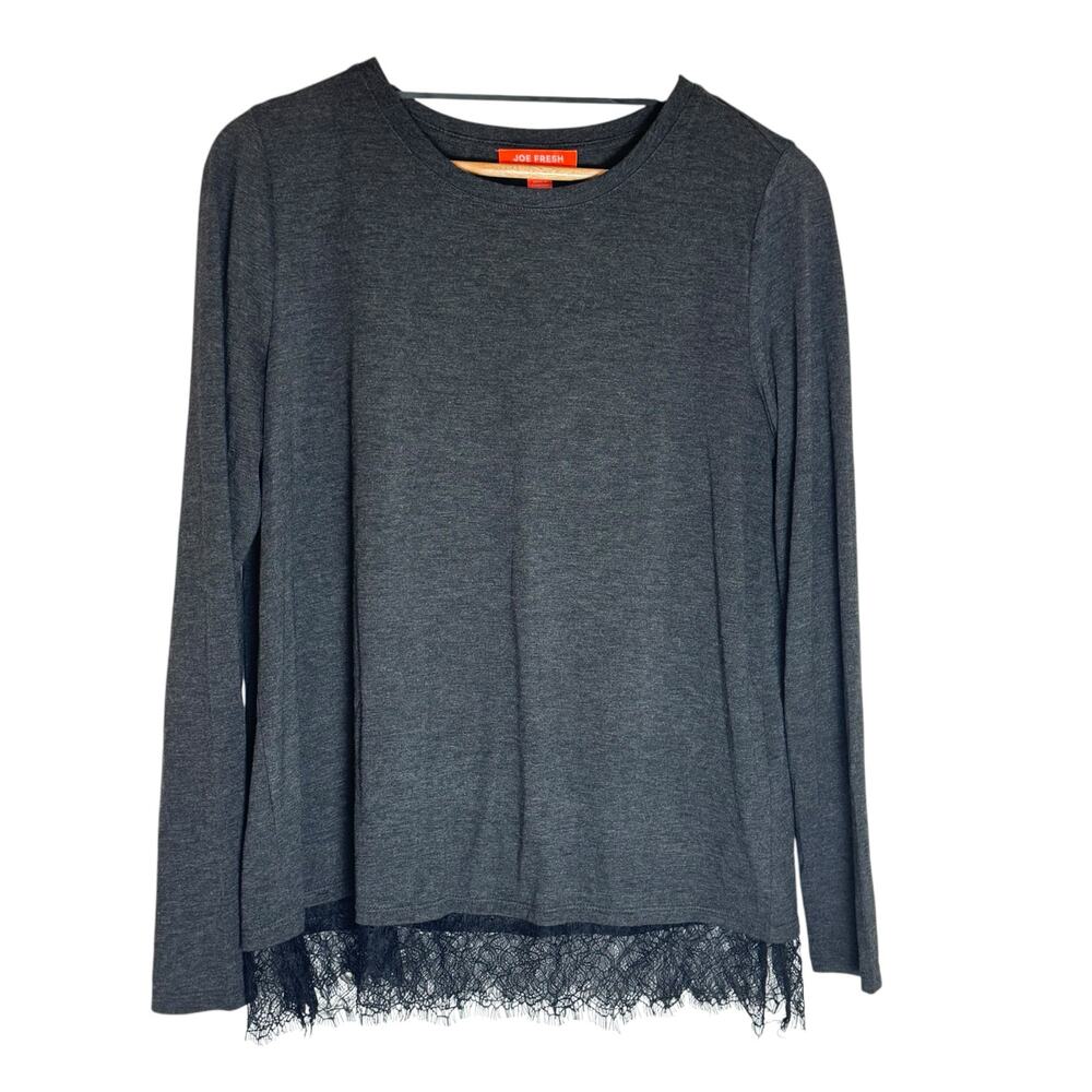 Joe Fresh Heather Gray Lace Long Sleeve Top Size Large - Gothcore Style